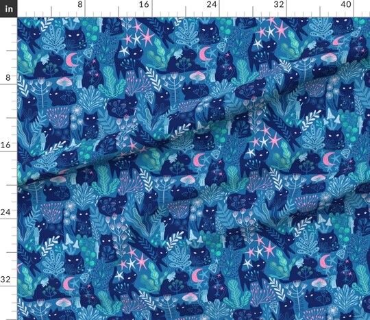 Cat Cats Kitten Pink Blue Navy Whimsical Custom Printed Fabric by Spoonflower Various Fabrics by the Yard or Fat Quarter